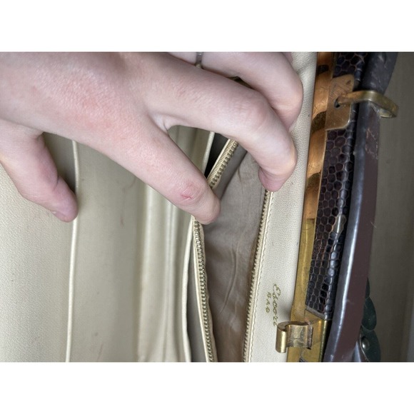VINTAGE ESCORT BAG GENUINE LIZARD BROWN FRAME HANDBAG SATCHEL Dazzled Strap Moto - Picture 13 of 13